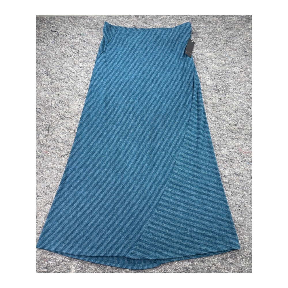 Gnw Womens Teal Blue Diagonal Rib Knit Maxi Skirt Lined Size L M8143543GN
